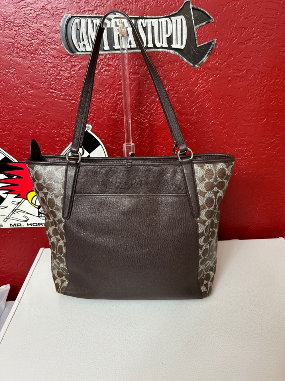 Coach Brown Signature Canvas & Dark Brown Tote with coa - Picture 4 of 10